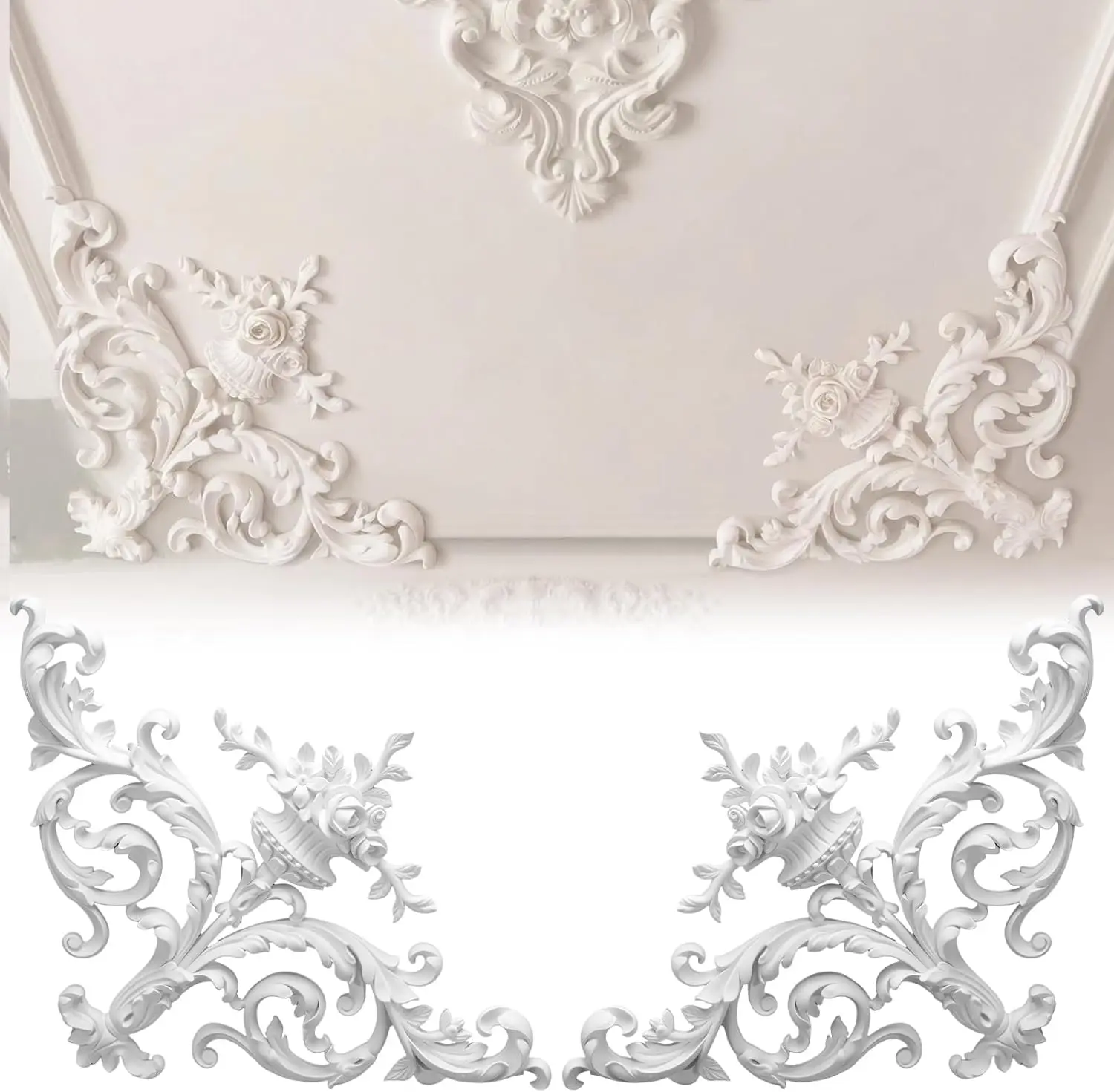 PU French Ceiling Medallion Crown Molding Kit Floral Ceiling Rose Corner Wall Trim Polyurethane Ceiling Molding for Villa Home