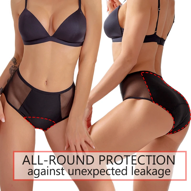 Sexy Women4-Layer Leakproof Menstrual Panties High Waist Absorbent Briefs Breathable Seamless5XL6XLSolid Period Underwear