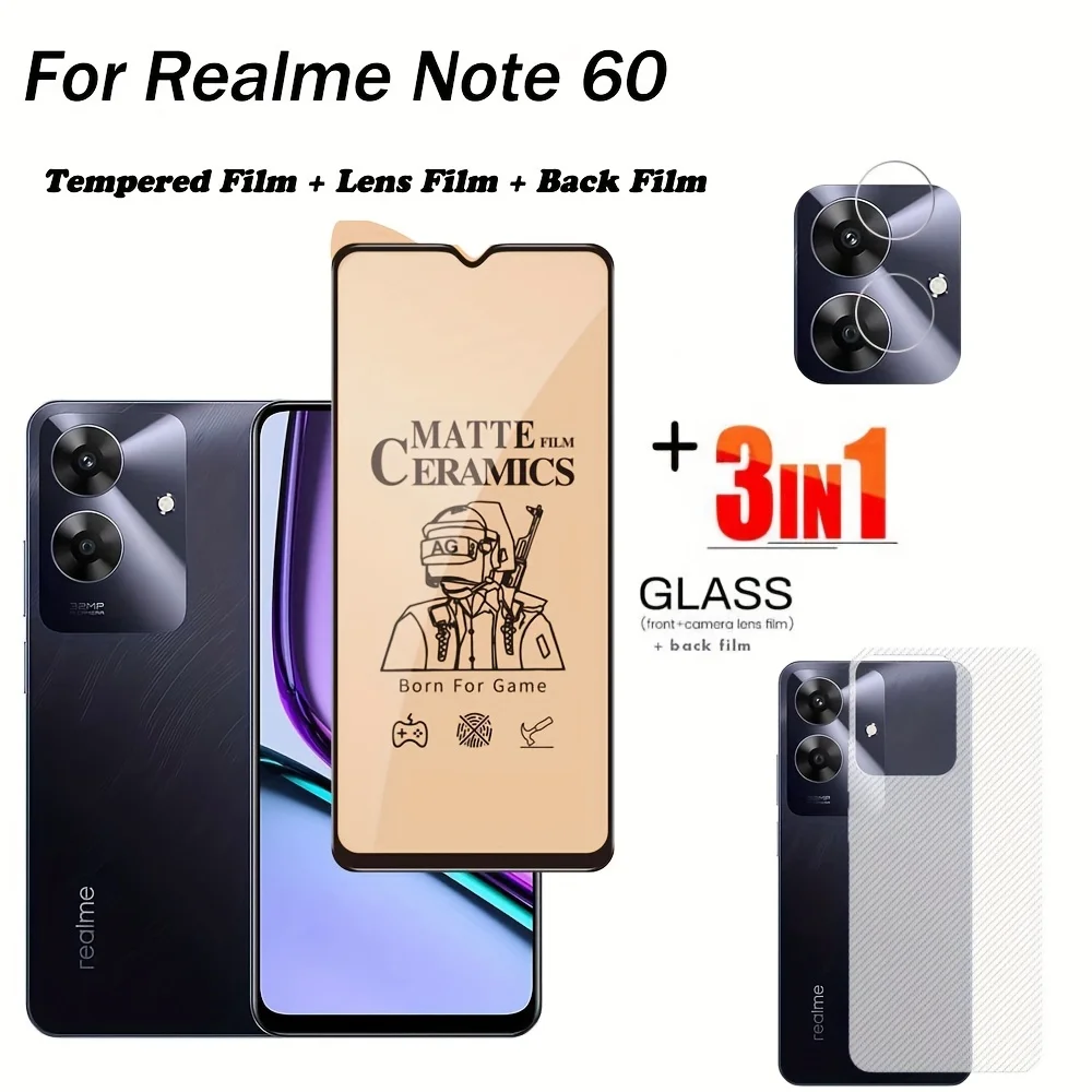 

3-in-1 For Realme Note 60 Screen Protector Set Frosted Ceramic Frosted Glass with Lens and Rear Film Scratch Resistant