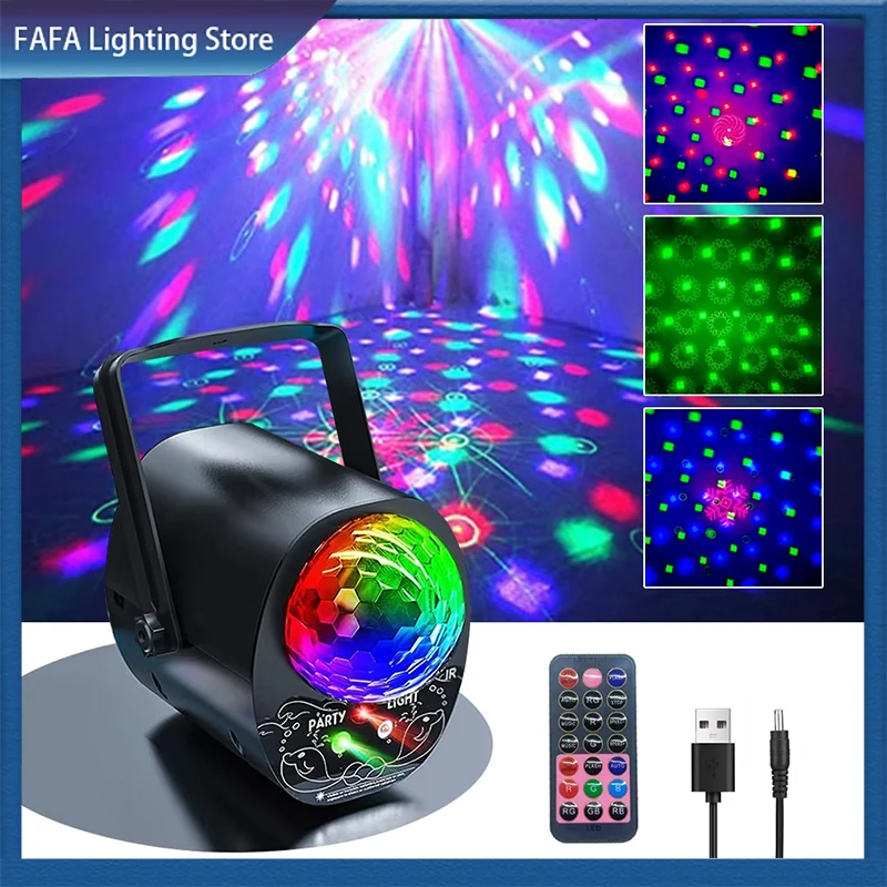 3- in-1 Party Lights Disco Ball Lights Stage Lights Sound Activated With Remote Control For Christmas Wedding Home Decoration