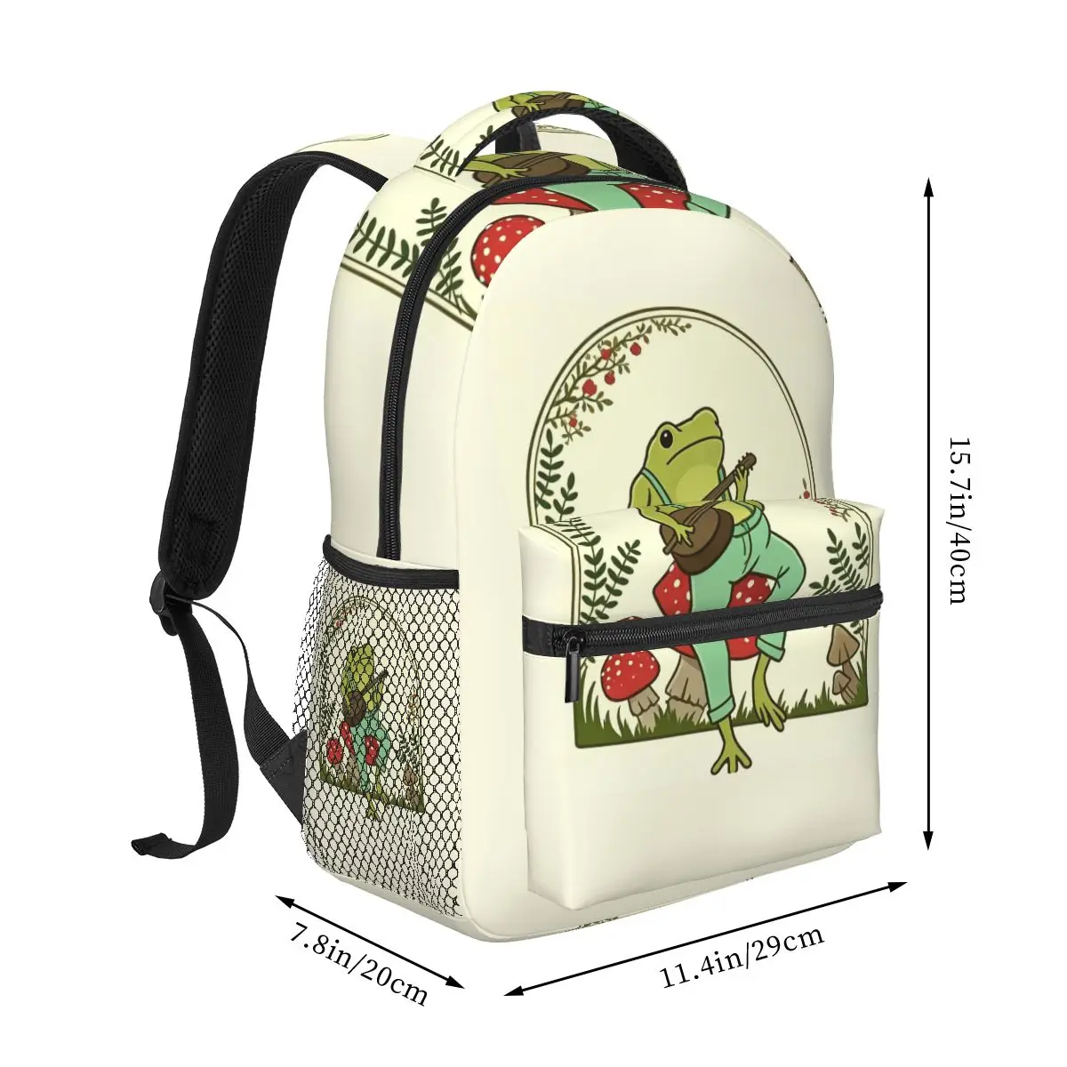 Cute Cottagecore Aesthetic Frog Playing Banjo On Mushroom Student Backpack School Bag Daypack for Men Women Bookbag Shoulder Bag