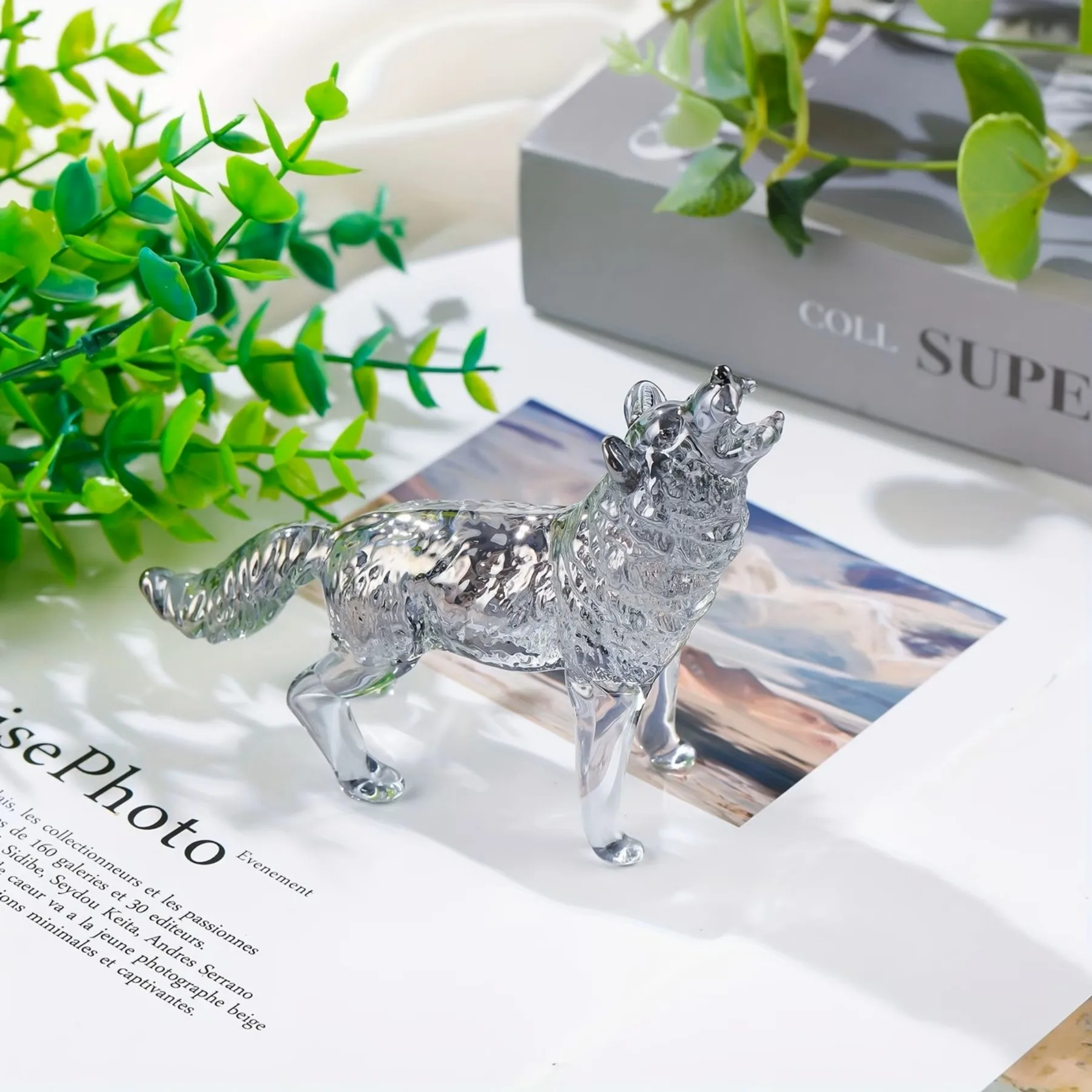 Crystal Howling Wolf Figurine - Leadership & Strength, Home/Office Decor, Indoor/Outdoor, Xmas/Halloween/Easter Gift