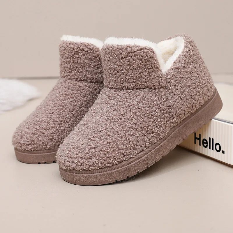 

Thickened Plush Fur Warmth Household Snow Boots Cotton Women Slippers Home Boots Simple Solid Color Winter Fluffy Platform Shoes