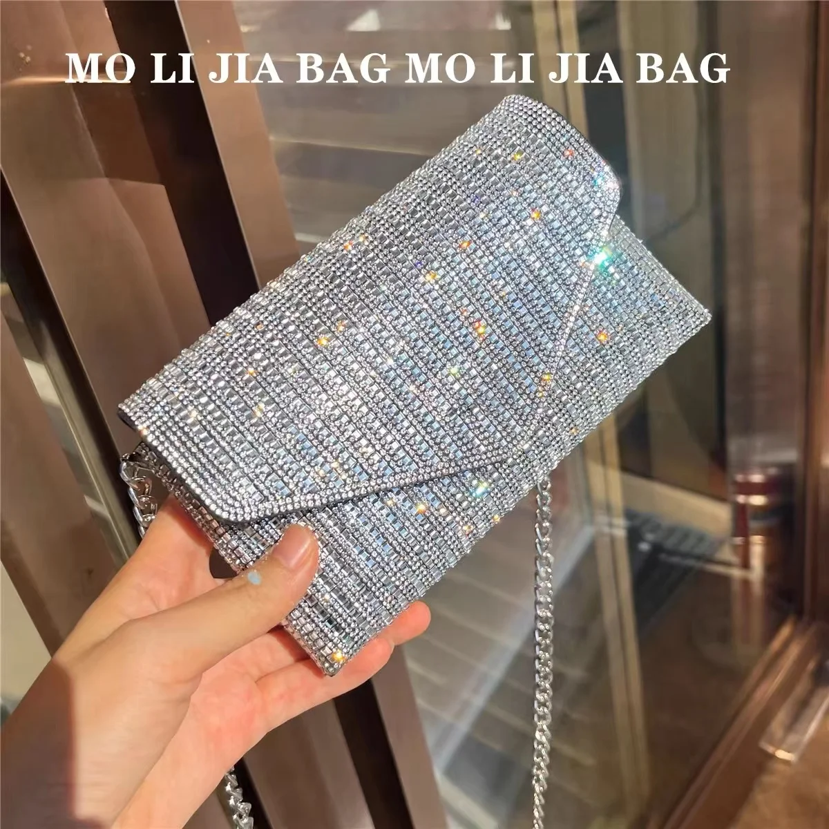 

Glitter Shiny Diamonds Square Bag Women Fashion Handbag Bling Evening Bag Dinner Party Clutch Purse Shoulder Crossbody Chain Bag