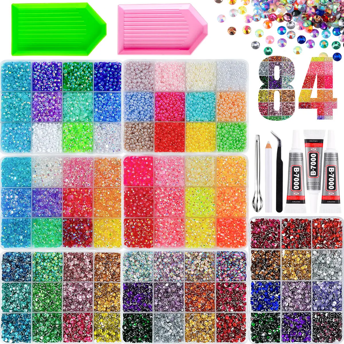 1Set Multiple Colors 3mm Mini Flatback Simulated Pearl Nail Charms Bling AB Jelly Nail Rhinestones Bedazzling Kit DIY Nails Art