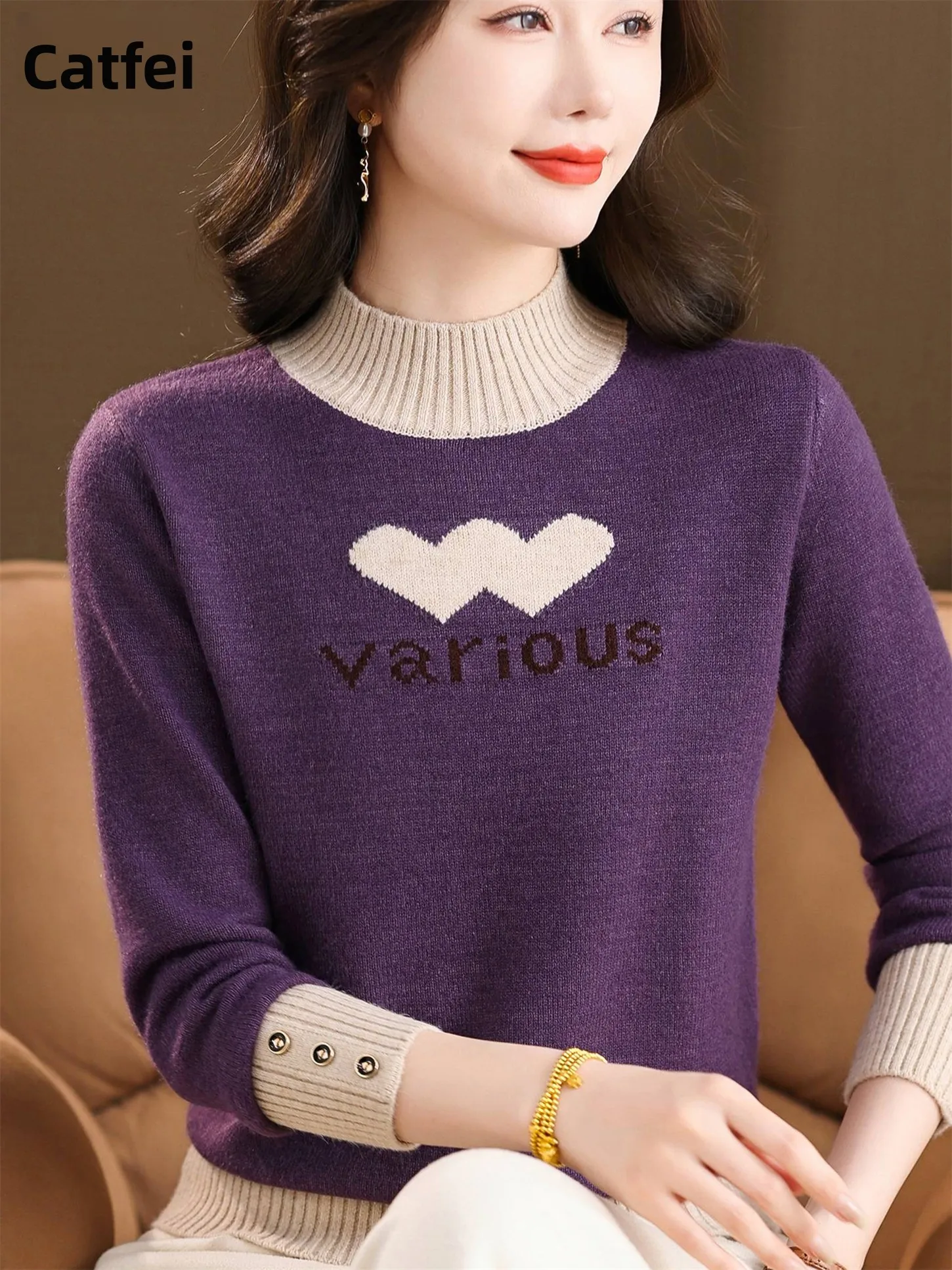 

Теплый вязаный свитер с высоким воротником, свободный базовый слой, топ для женщин среднего возраста и ли, осень-зима, Faion Sle