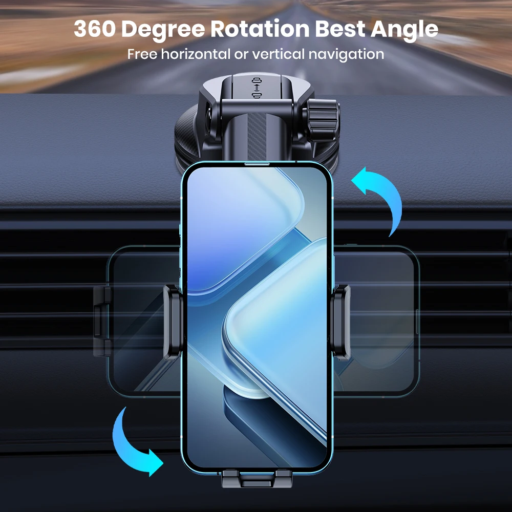 TOPK Suction Cup Cell Phone Car Phone Holder Mount - 360° Rotation Super Stable, One Button Release Holder for All Phones