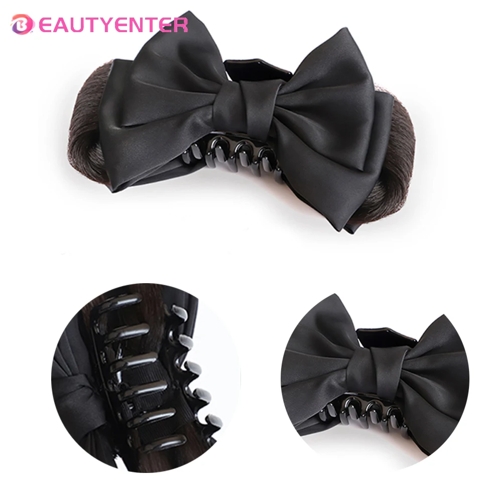 كعكة الشعر الاصطناعية أسود براون مستقيم الشعر Scrunchies كعكة مخلب كليب في الشعر التمديد Hairpieces للنساء القوس Chignons