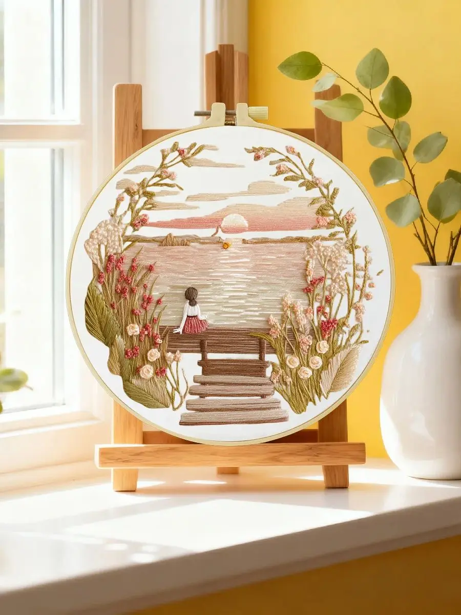 1 Stück 20X20CM/15X15CM 7,87/6,3 Zoll Lake Stickerei Starter-Kit DIY-Kit DIY-Stickerei-Set Handarbeiten Nadelkunst Heimdekoration – Detail 6