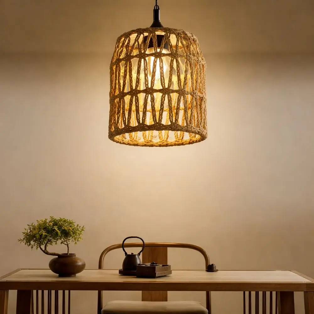Vintage Pendant Lamp Shade Handwoven Home Decor Light Cover Bohemian Style Ceiling Lamp Woven Lampshade
