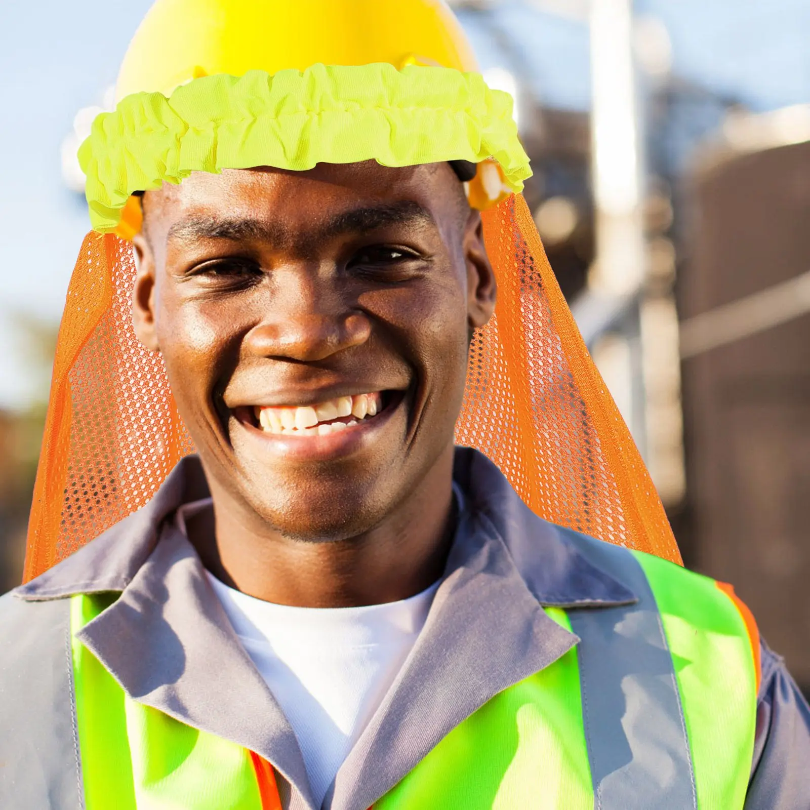 Reflective Hard Hat Shade Cover Sun Visor Brim Mesh Breathable Polyester Construction Hat Neck Accessories
