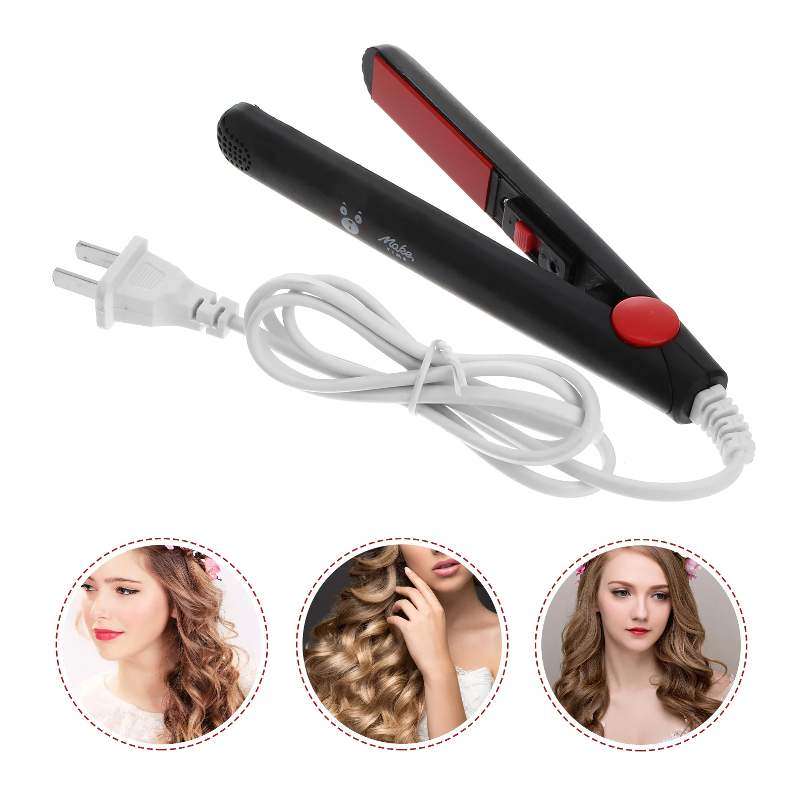 Portable Electronic Hair Straightener Curler Travel Hair Crimper Mini Hair Crimping Styling Iron with Chinese Flat Plug (Black)