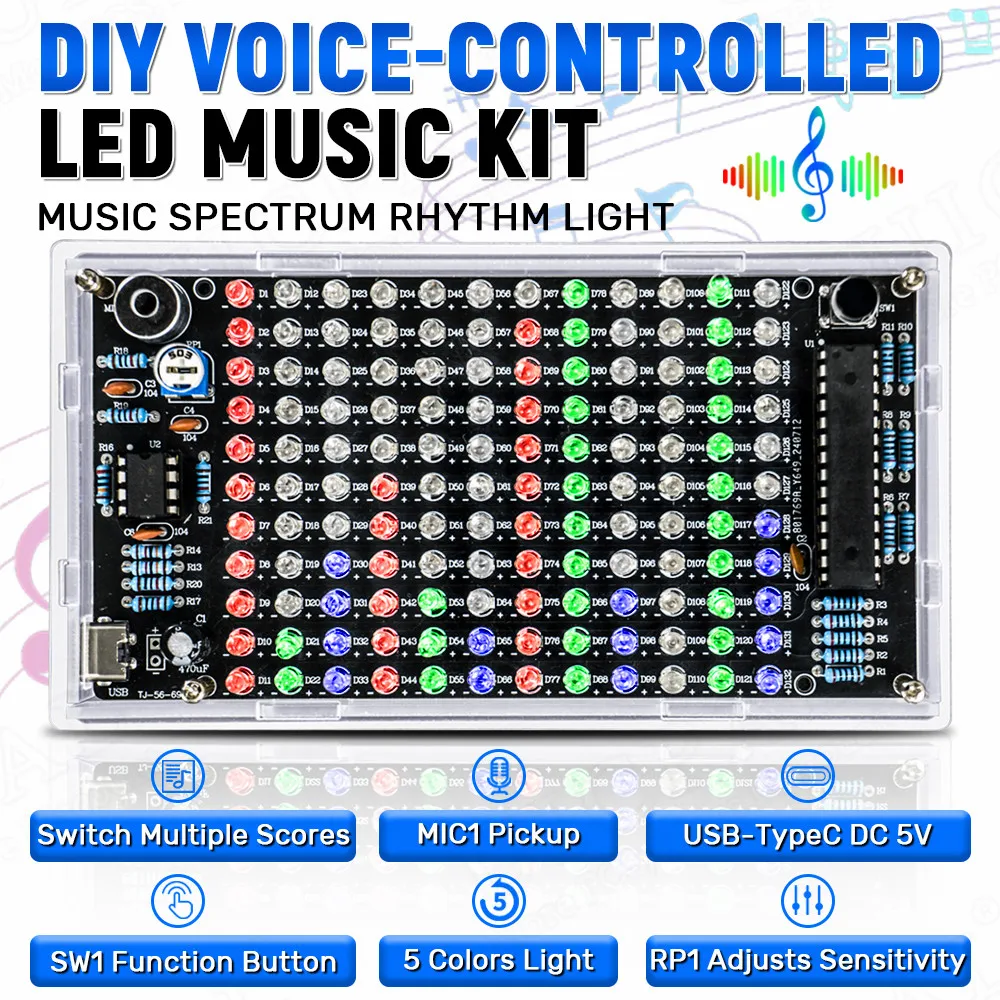 Diy Electronic Kit DIY Sound Control LED Music Electronic Kits Audio Frequency Display PCB Soldering Project Practice Solder