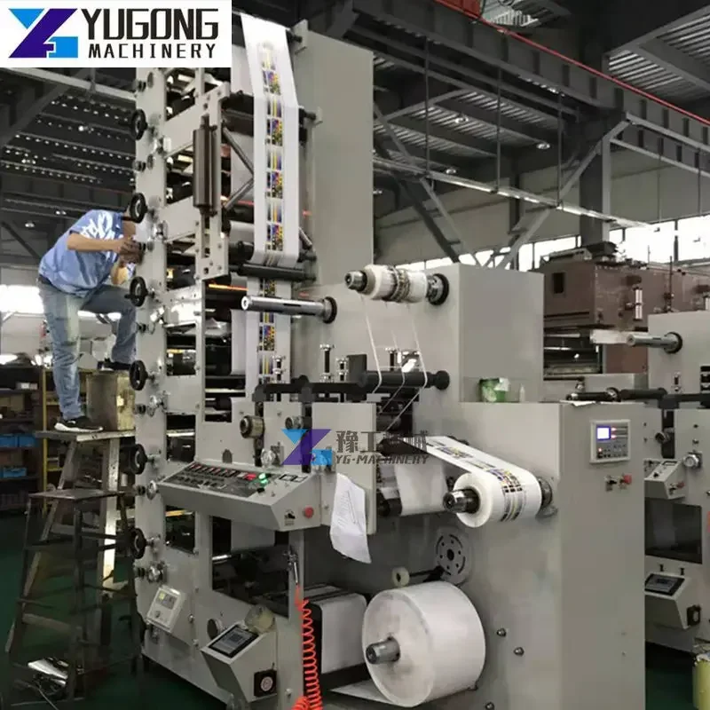 Automatic 4 5 6 Colors Adhesive Label Aluminium Foil Paper Roll Flexo Flexographic Printing Machine