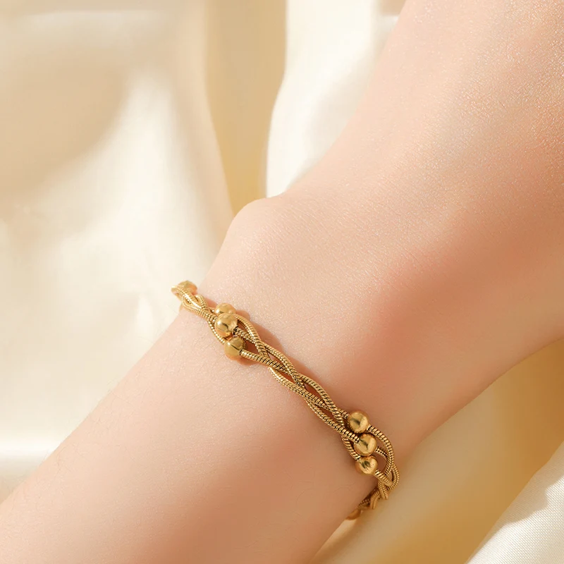 EILIECK 316L Edelstahl Silberfarben Perlen-Wickelketten-Halsketten-Armbänder-Set für Damen Trendiger Wasserdichter Schmuck Geschenk – Detail 9
