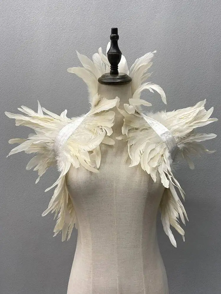 

Carnival Cosplay Shrugs Punk Gothic Luxury Feather Shawl Women Solid Color Scarf Women Feathers Shawls Shoulder Fake Collar