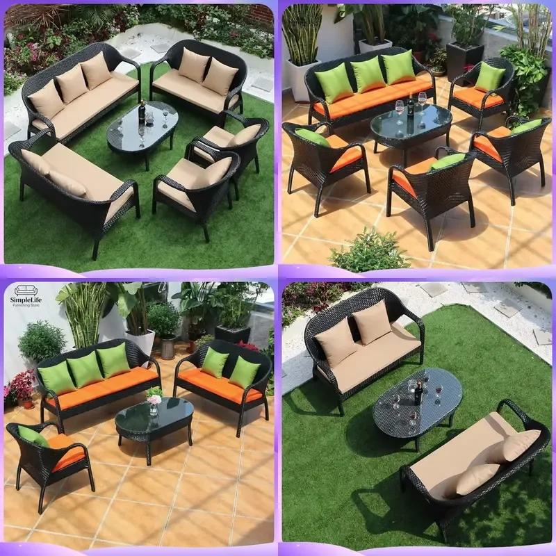 Outdoor Wicker Sofa Set for Patio Garden Balcony Backyard Living Room Rattan Lounge Chair with Cushions Weatherproof