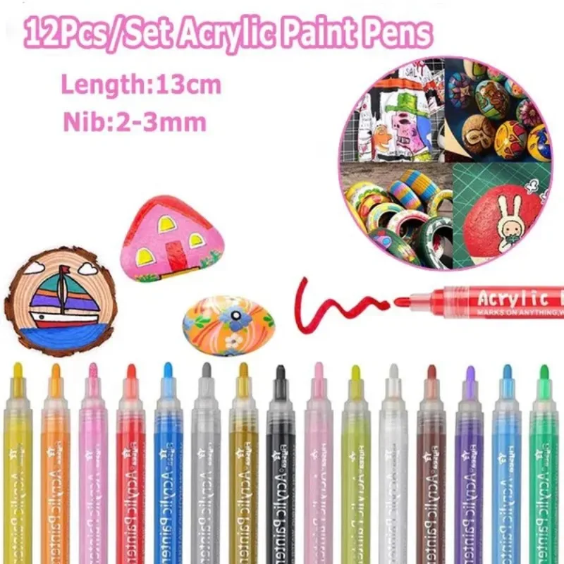 

12Pcs/Set Acrylic Paint Pens Acrylic Paint Pens Acrylic Paint Markers Pen for Rock Painting Wood Canvas Ceramic DIY Mug Design