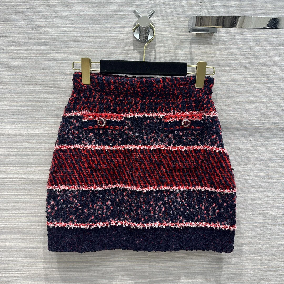 EVACANDIS High Quality Autumn Winter New Women Wool Blended Fairycore Knitted Mini Skirt Chic Elegant Casual Bottoms Vintage