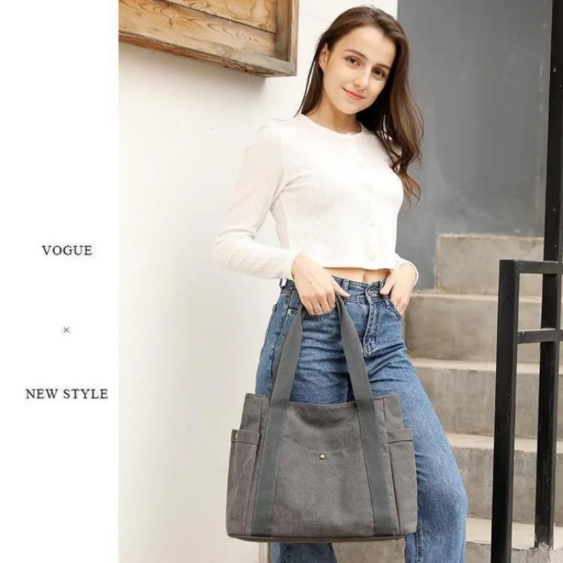 Urban Simplicity 2024 New Fashion Handheld Canvas Bag with Large Capacity One Shoulder Casual Portable Tote Bag