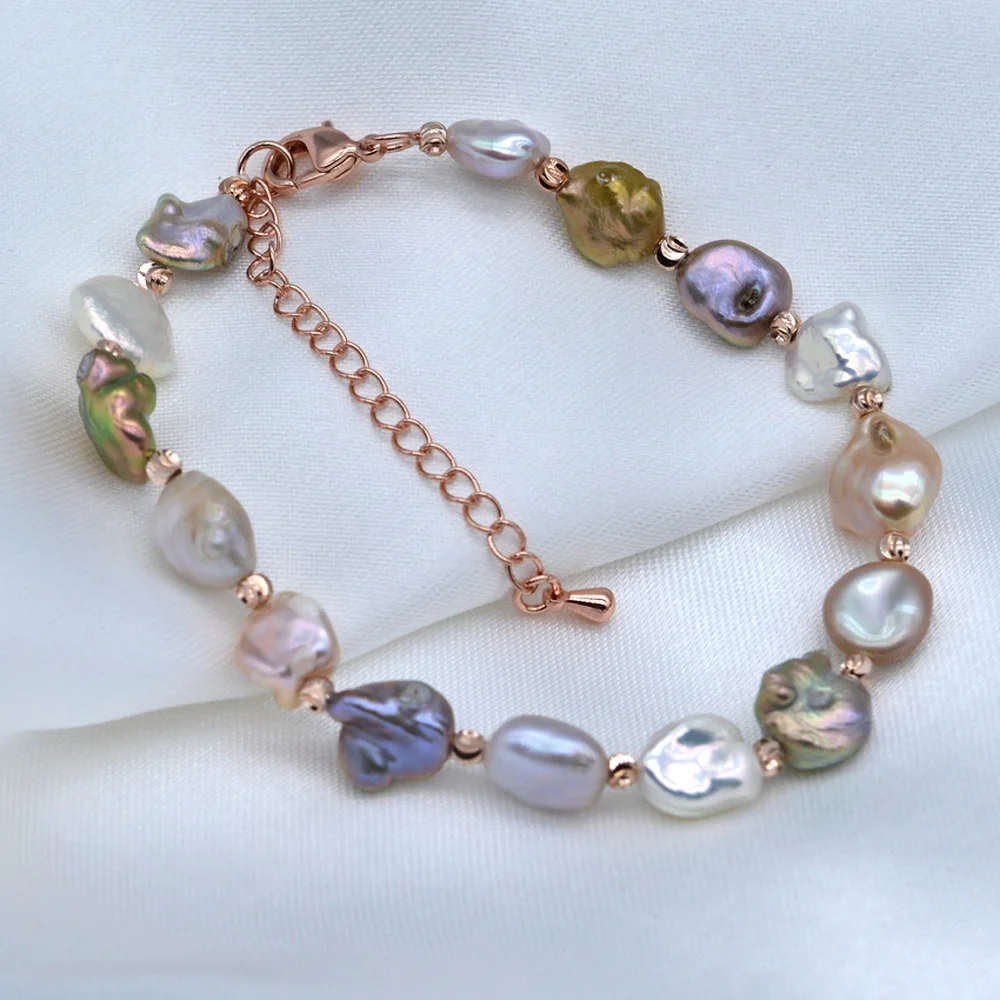 Real Color Baroque Bracelet Irregular Shape Natural Pearl Rose Gold Accessory Women\'s Bracelet