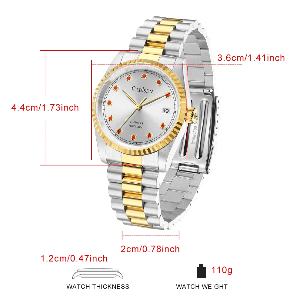 CADISEN New 36 Small Size Men'S Mechanical Watch Japanese 8215 Movement Young And Middle-Aged Casual Men'S Watch