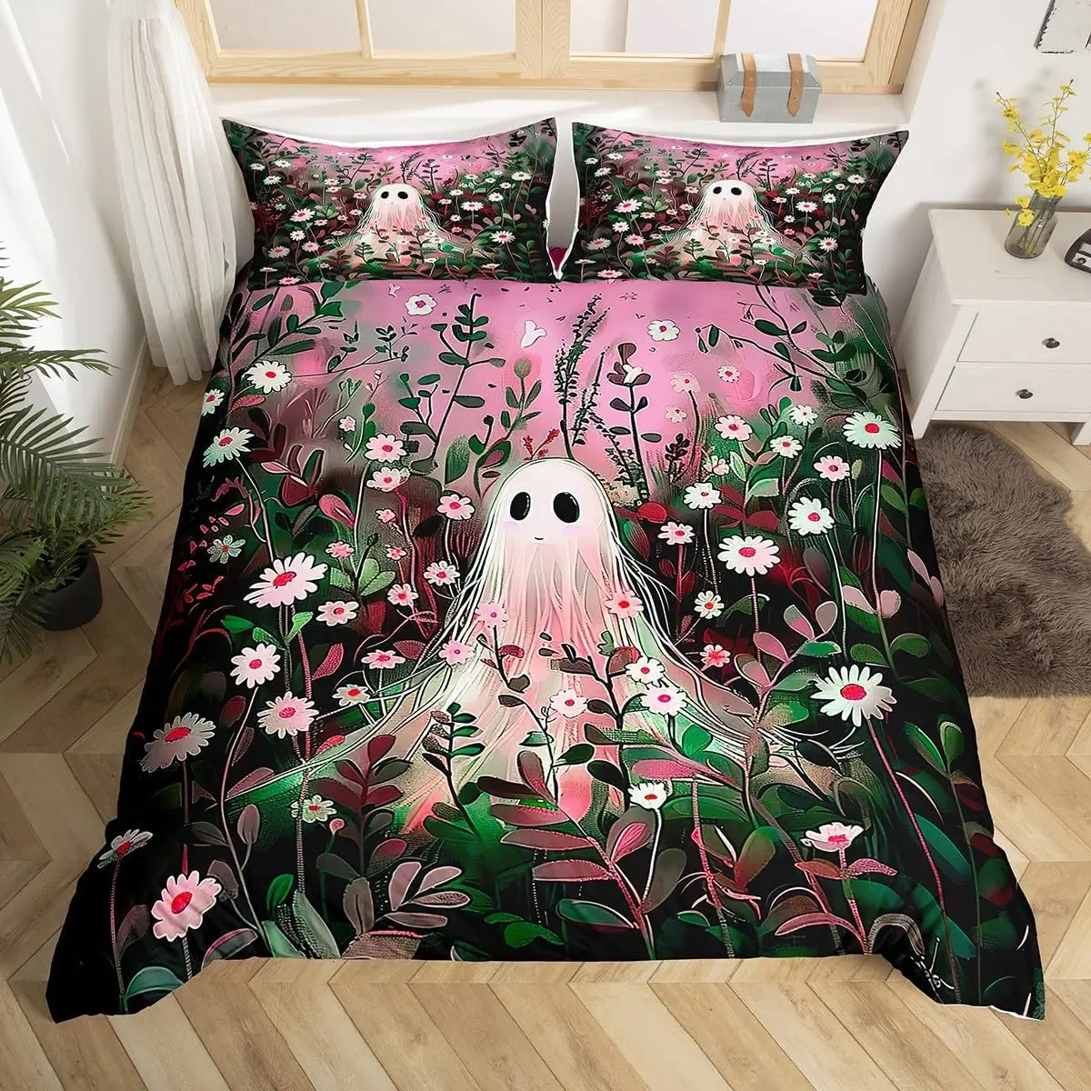 

Halloween Bedding Set 3D Printed Anime Ghost Duvet Cover Set Pillowcase Skin-Friendly Single Twin King Size for Kids Halloween