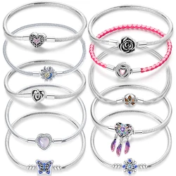 925 Silver 17-20CM Heart Pave Zirconia Original Bracelets Infinity Bracelet Fit DIY Charms Bead Birthday Jewelry Gifts Hot Sale
