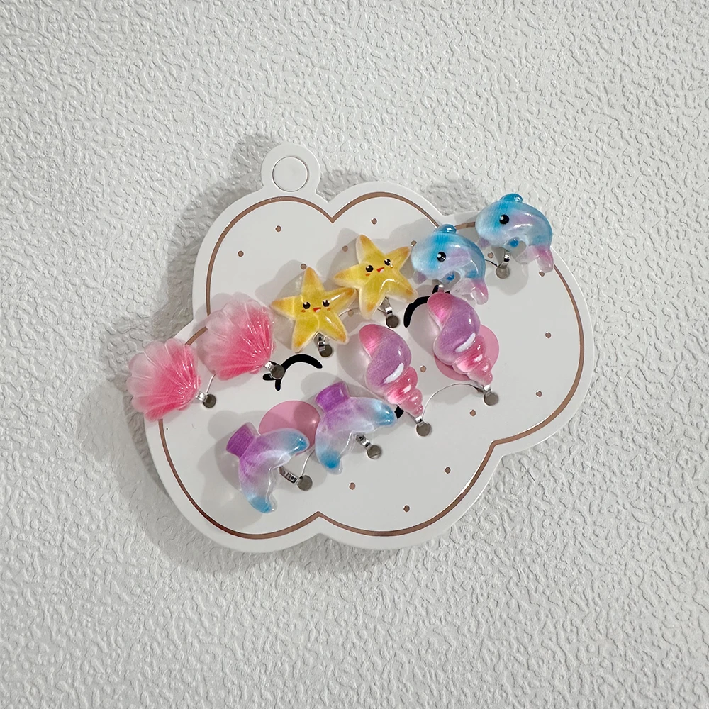 Cute Mermaid Flamingo Resin Earrings Ear Clips on Earrings for Girls Hypoallergenic No Piercing Kid Earring