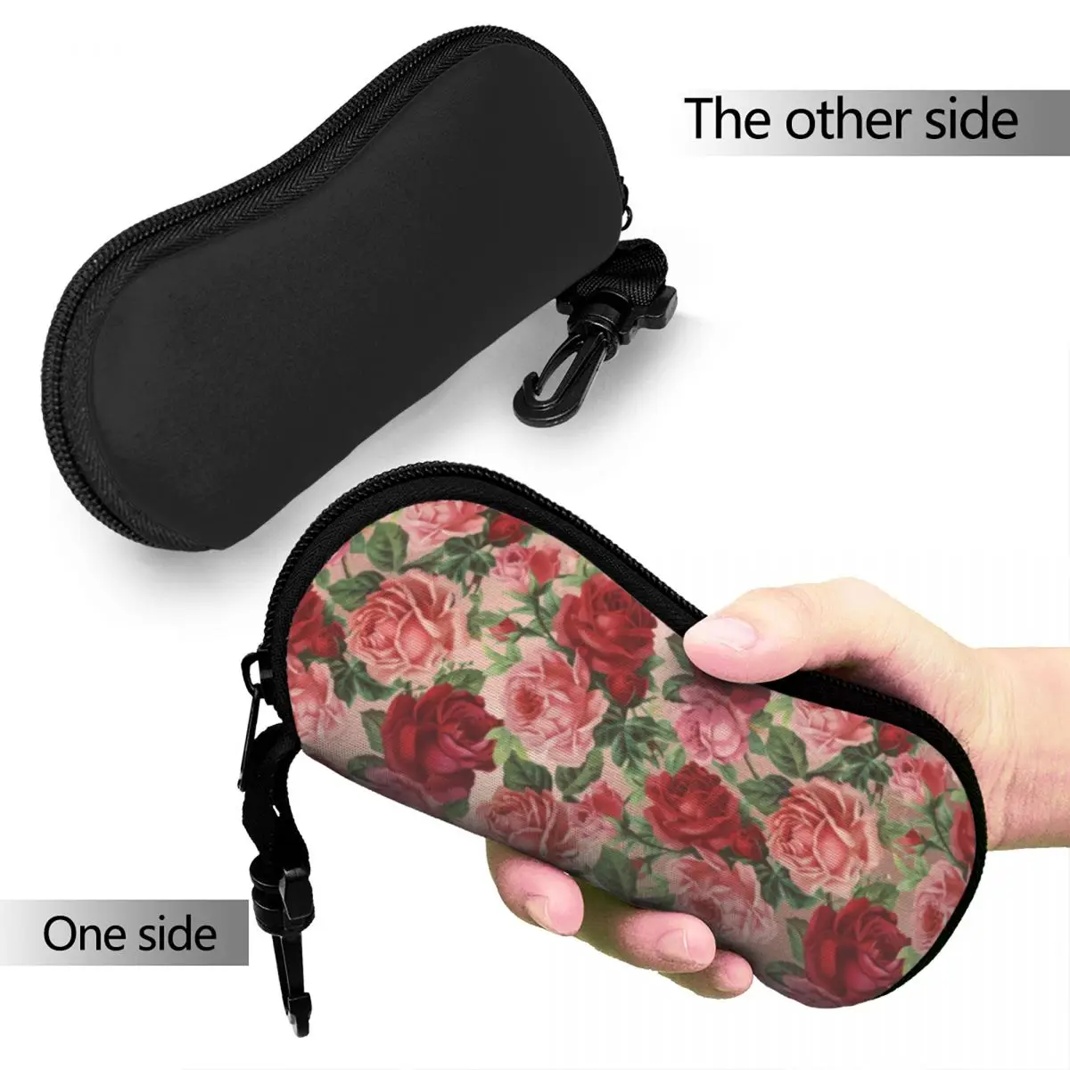 Vintage Floral Print Vertical Glasses Case Elegant Red Roses Pocket Personalized Sunglasses Pouch Convenient Eyewear Accessory