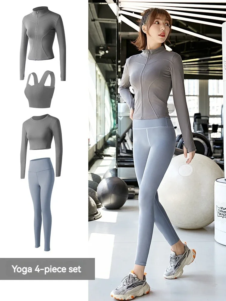 3 piece yoga suit workout clothes for women new long sleeved sports top peach buttocks pants gym set quick drying clothes