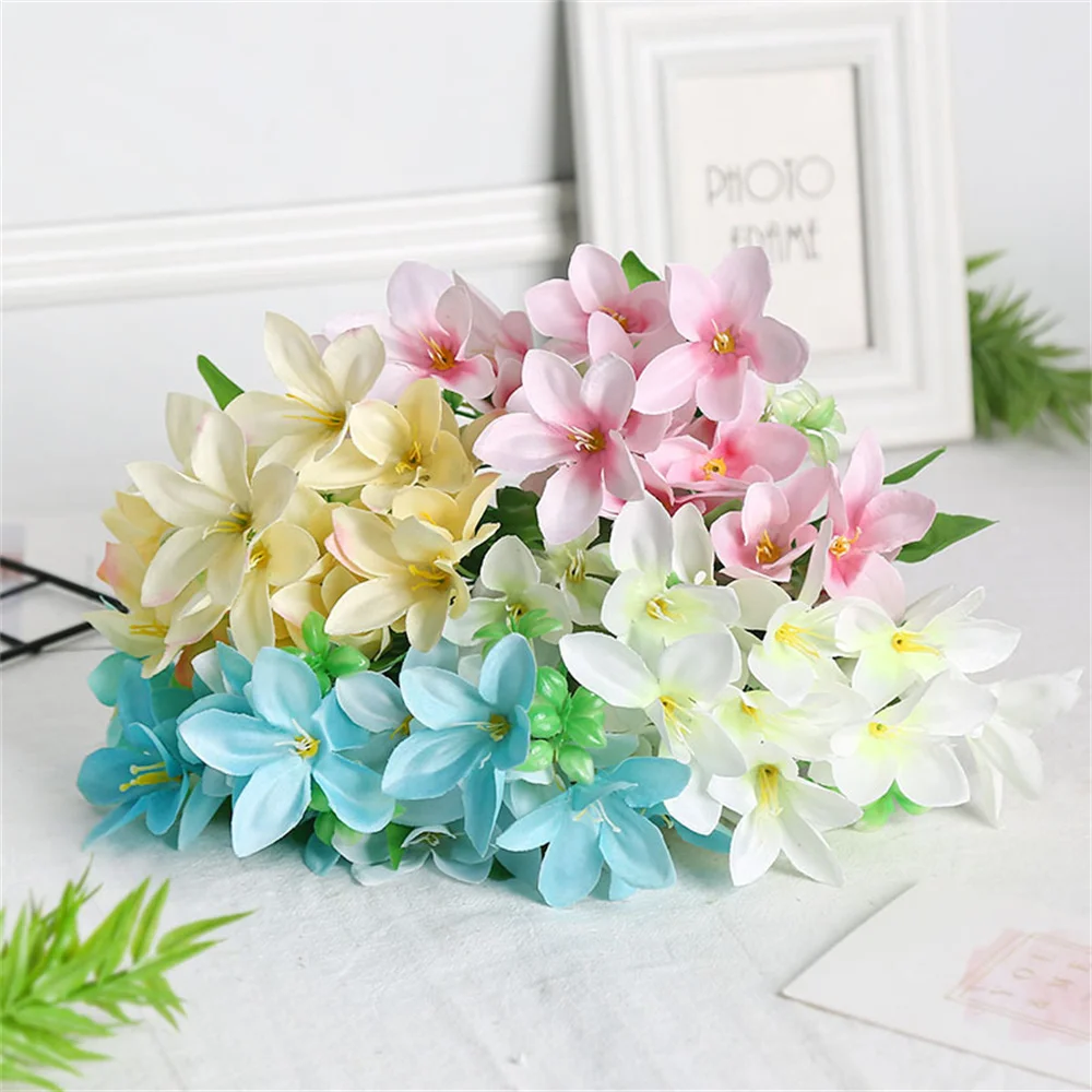 18 Heads Artificial Flowers Lily Wedding Bride Bouquet Home Decor Hotel Party Office Garden Silk Pink Flower Art Decorations