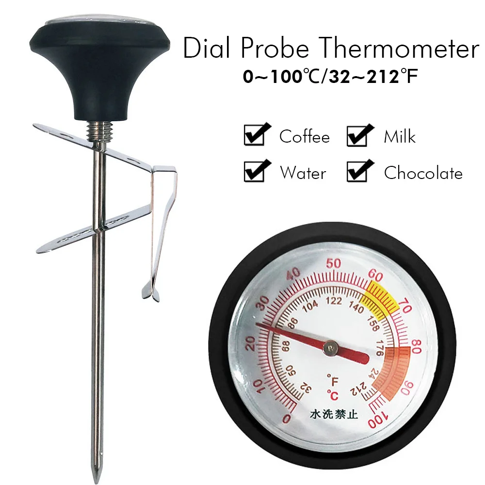 Bi-Therm Dial Probe Thermometer Stainless Steel 0-100 °C Instant Read Cooking Kitchen Thermometre for Coffee Drip Kettle Milk