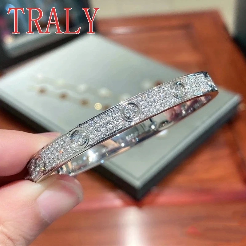 S925 Sterling Silver Wide Moissanite Diamond Bracelet Rose/White Gold Colour 6mm Luxury Bangle Women Couple's Party Jewelry Gift