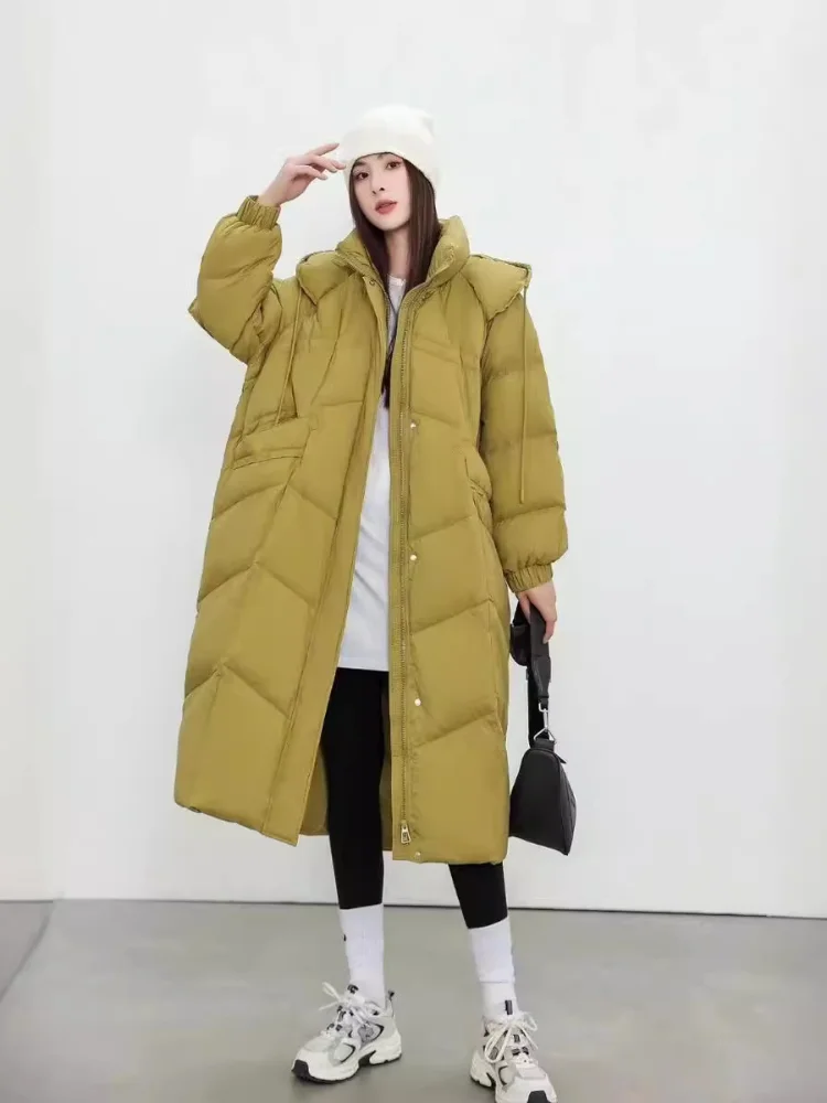 

Winter Coat Female Thickened Warm Long Down Jacket Ladies Loose Casual Cocoon Puffer Jacket White Duck Down Hooded Lady Jackets