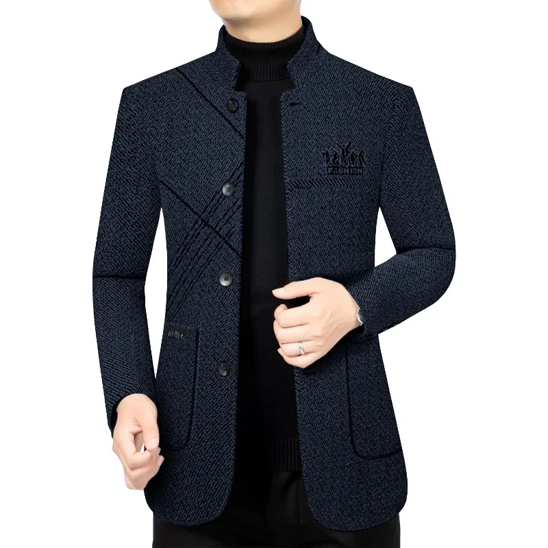 New Autumn Men Stand-up Collar Wool Blends Trench Coats Business Casual Blazers Jackets Quality Man Thicker Blazers Jackets 4XL