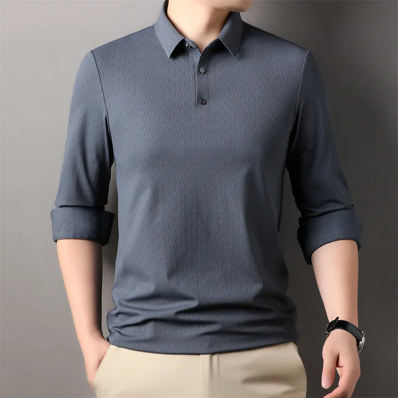 2025 new lunching T shirt polo spring&autumn commerce leisure soild color high fabric gentleman