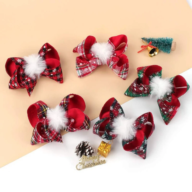 Christmas Hair Clips For Girls Cute Big Bowknot Hairpins Sweet Xmas Hair Clip Plush Hairpin Party Barrettes Kids Headwear Gifts