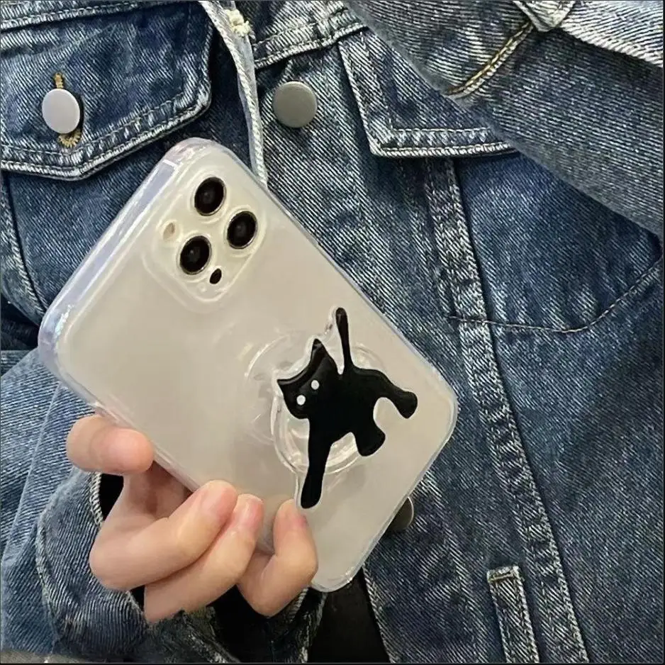 Cute 3D Black Cat Bracket Case For Huawei Honor X7B X8B X9B Nova 5T P40 Lite Soft Clear Silicone TPU Square Phone Cover Shell image 4