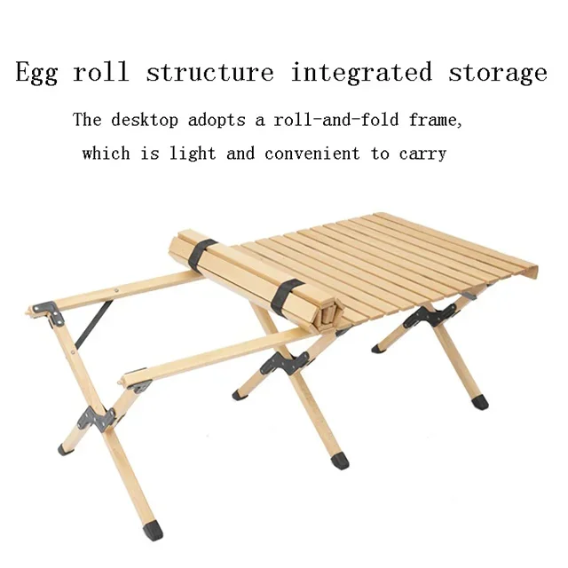 Outdoor Foldable Portable Beech Wood Egg Roll Table Camping Picnic Folding Table Outdoor Table