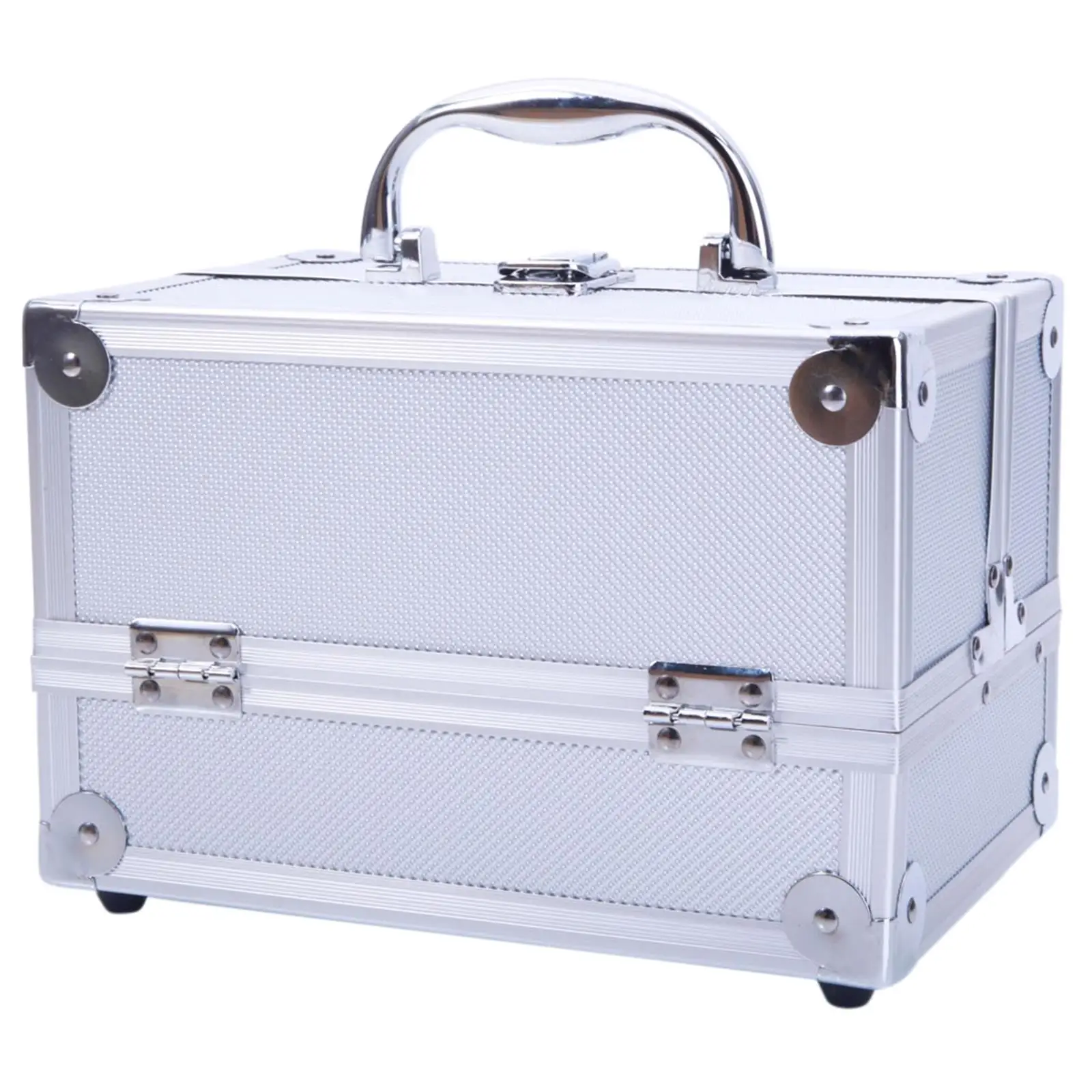 SM-2176 Silver Aluminum Makeup Train Case Jewelry Box Organizer with Mirror - 9x6x6 Cosmetic Storage