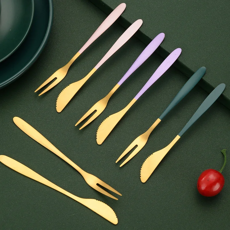 Stainless Steel Fruit Forks Cake Steak Knife Reusable Dessert Salad Fork for Home Kitchen Adults Kids Breakfast Dinner Party