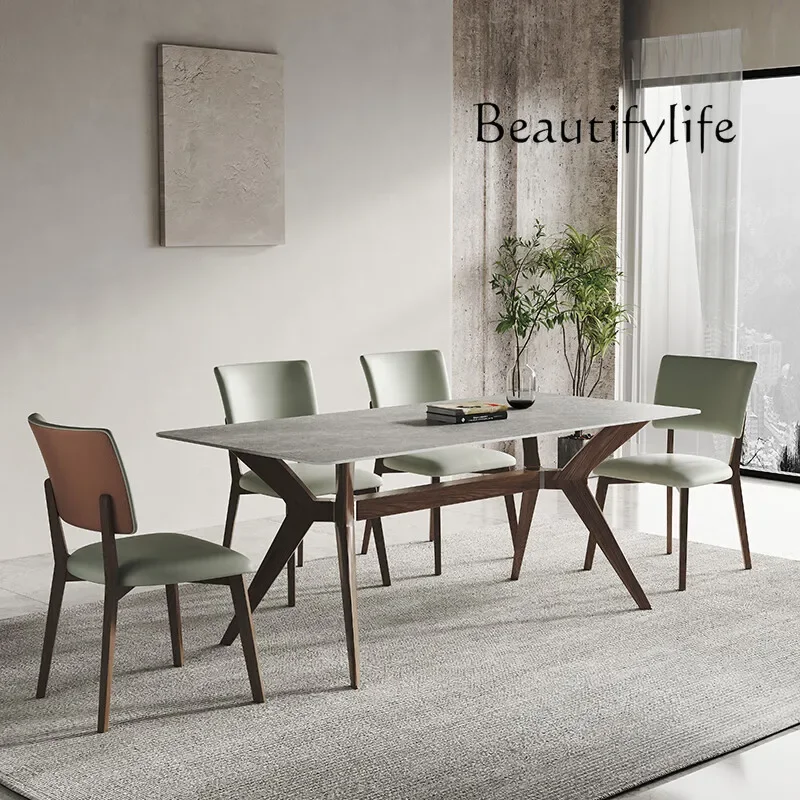 N36 Gray rock slab dining table Minimalist light luxury solid wood rectangular household small apartment dining table