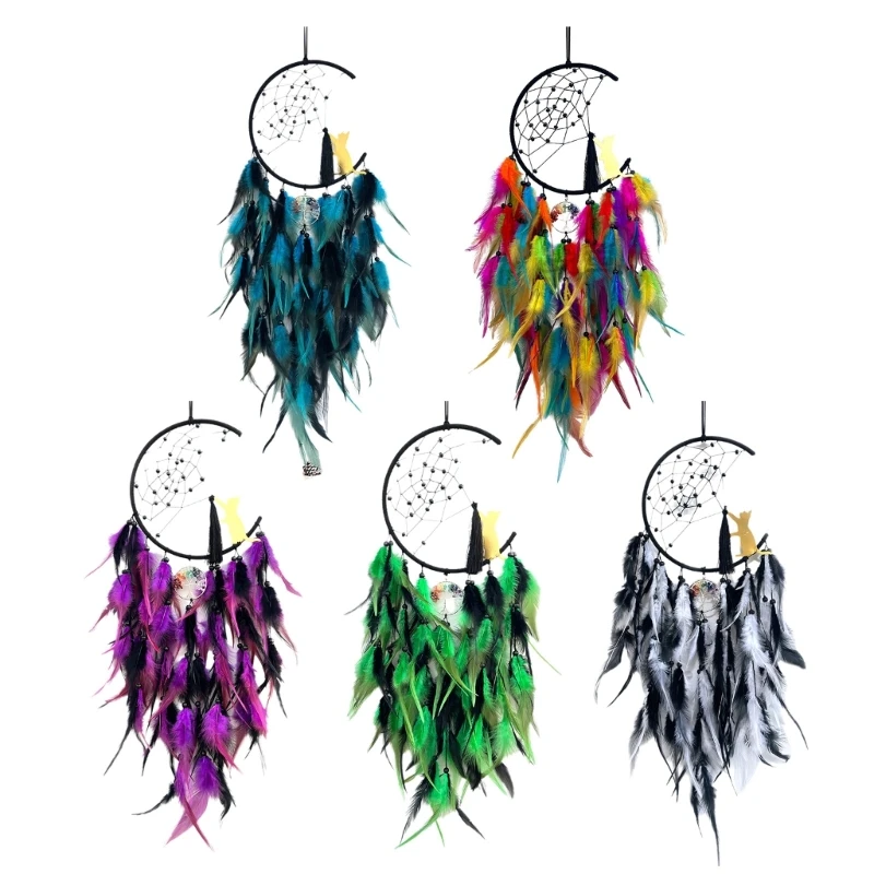 

Unique Moon Dream Catchers with Pinna Detail Bohemian Home Decorations