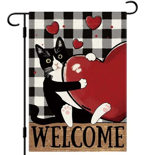 Welcome Valentines Day Cat Garden Flag Valentine Heart Garden Flag 12×18 Inch... PPZ