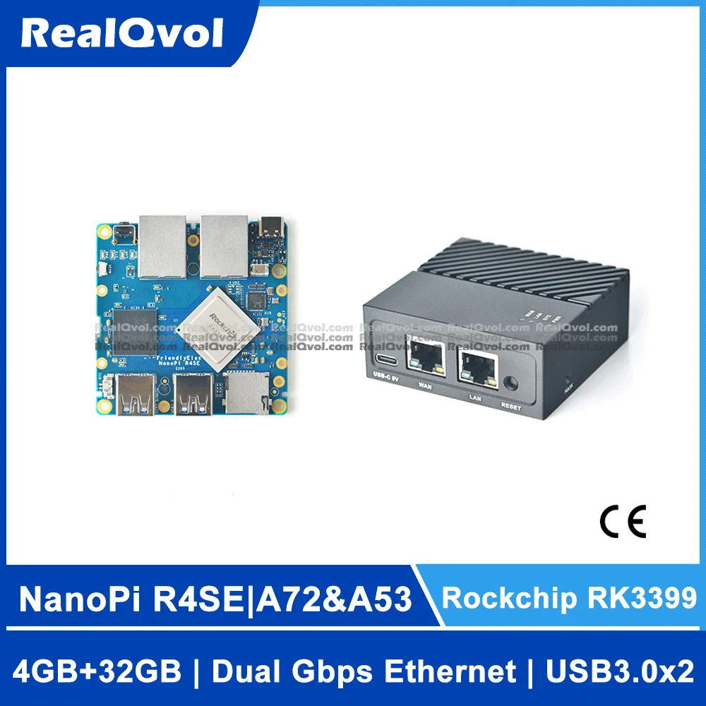 

RealQvol FriendlyELEC Nanopi R4SE Rockchip RK3399 Board 32GB eMMC Dual Gbps Ethernet USB3.0 Support Face Recognition/Friendlywrt