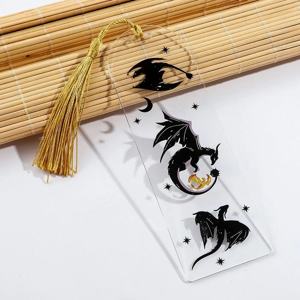 Ancient Beast Acrylic Black Dragon Book Mark Transparency Gothic Punk Anime Book Tags Tassels Mysterious Reading Supplies Women