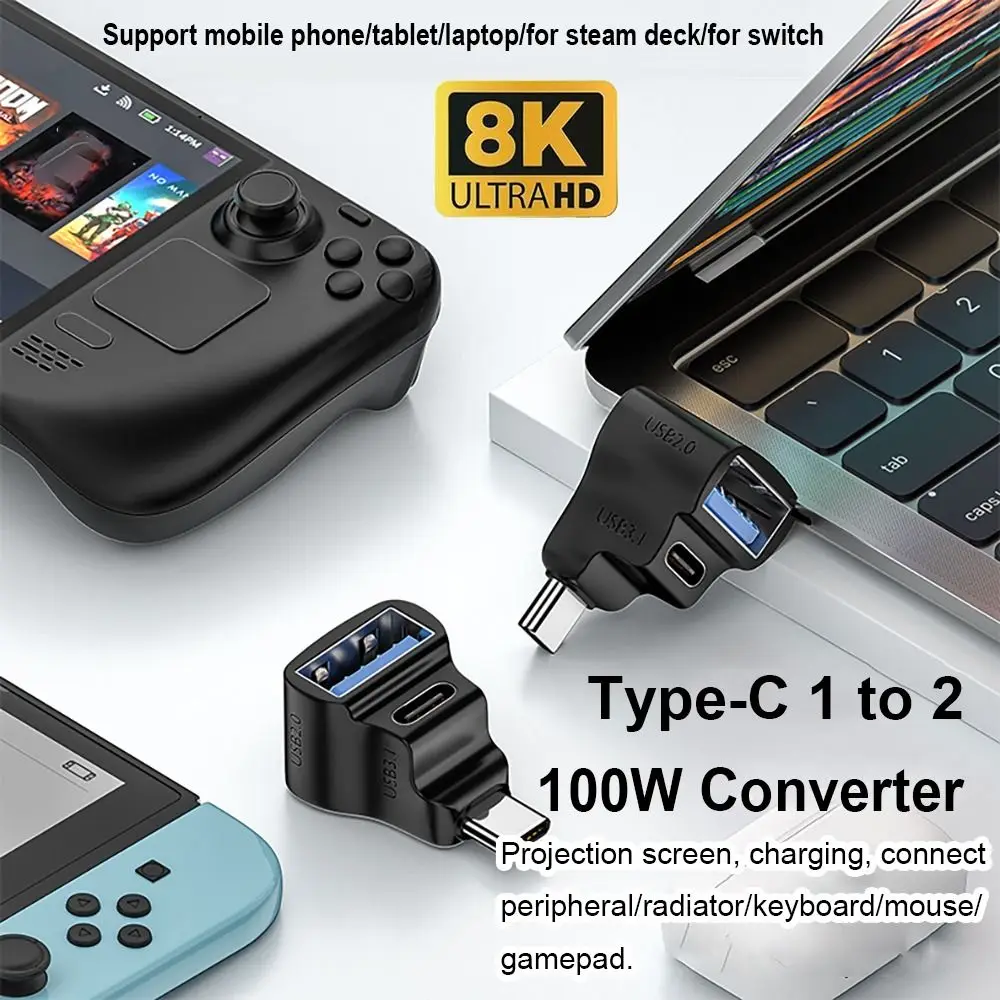 

Конвертер USB-C для быстрой зарядки, 100 Вт, 20 Гбит/с, 8 КБ, 60 Гц, OTG-адаптер, 1-позиционный удлинитель для ноутбука Type-C 3.1 для мобильного телефона Steam Deck