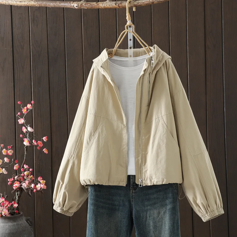 

[Готовый запас] Высококачественная женская куртка из 100% хлопка с покрытием, осень 2021, корейская версия новой куртки с капюшоном на молнии, пальто