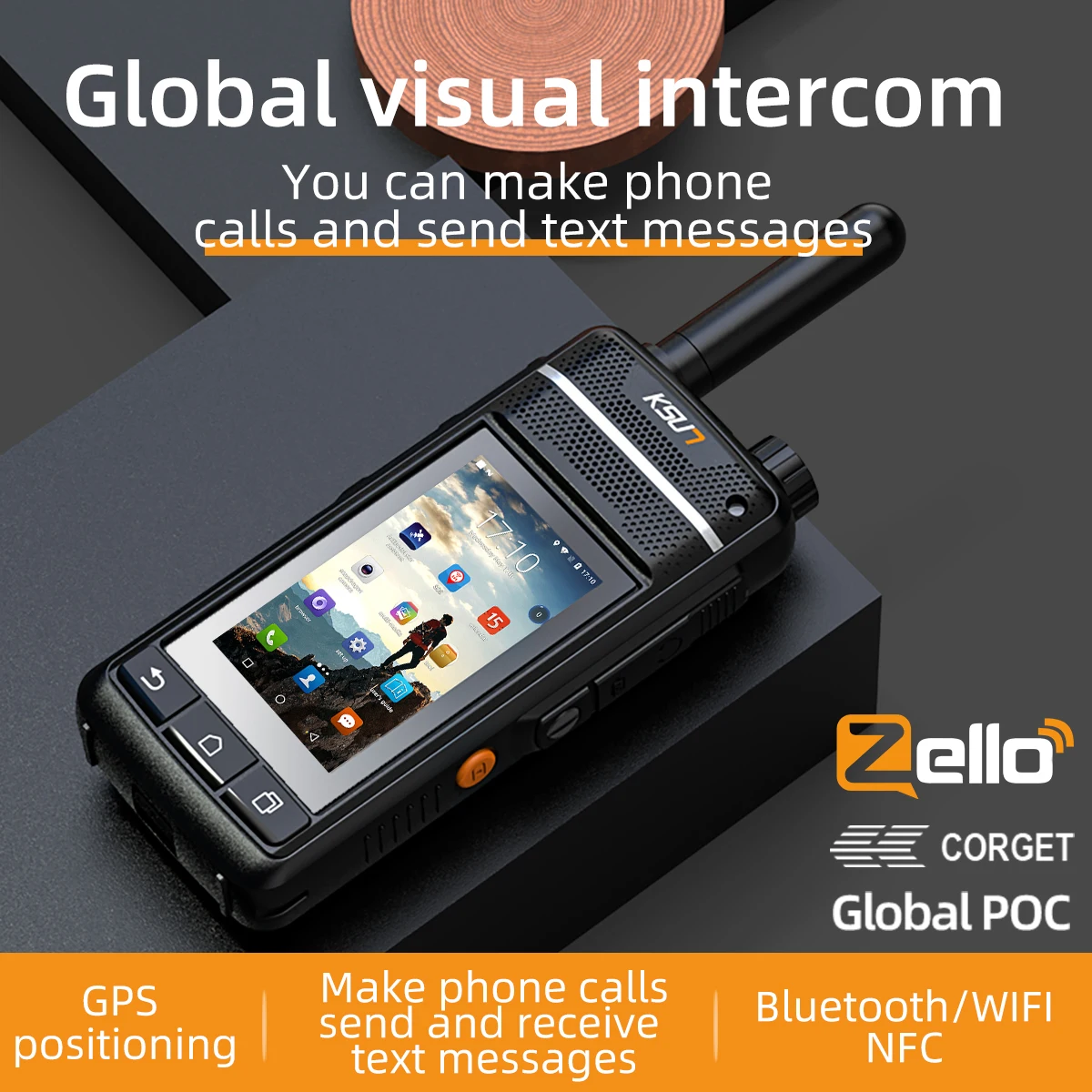 KSUN-Talkie-walkie intelligent Zinj Zello Global POC 4G, avec GPS, radio FM, Wifi, 101 dents bleues, NDavid